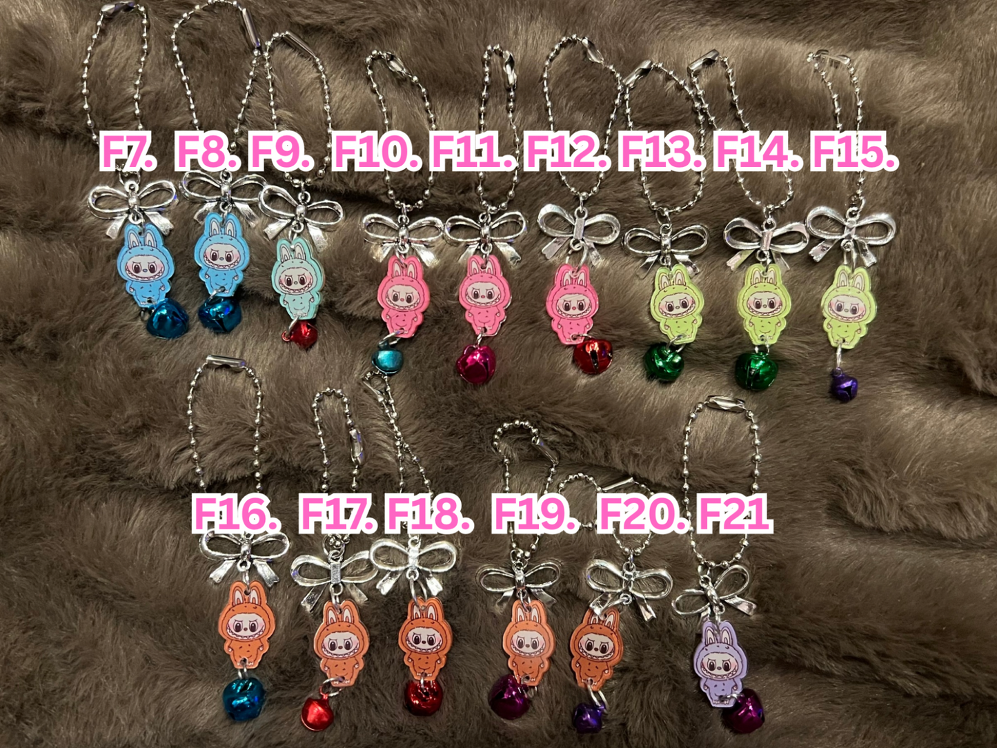 Labubu Flat Back Cup Charms with bow and bell