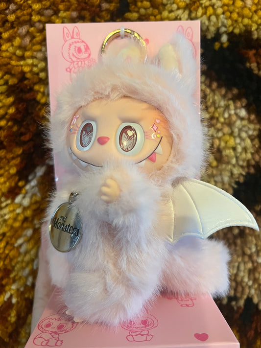 Custom Labubu pink with silver wings