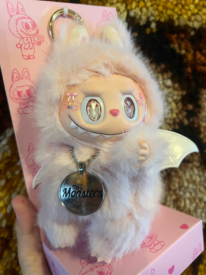 Custom Labubu pink with silver wings
